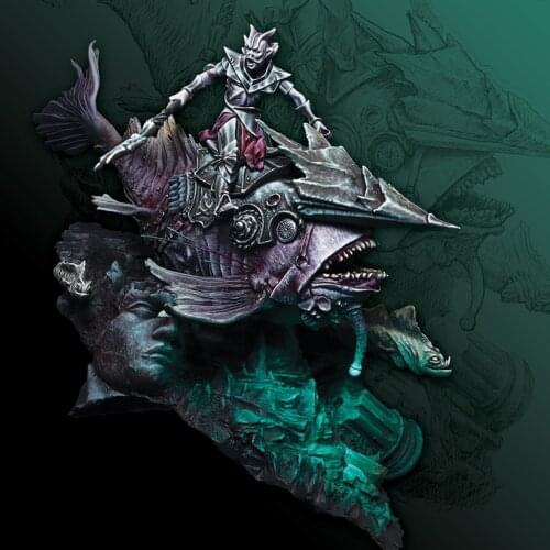 Self-assembled New Unassembled 1/32 ANCIENT MAN WARRIOR FANTASY SIT WITH FISH Resin Figure Unpainted Model Kit