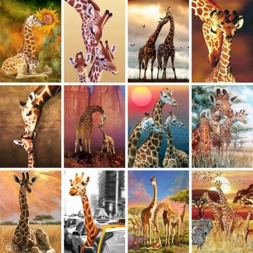 GATYZTORY Painting By Numbers DIY Giraffe Room Wall Art framed Animal Oil Paint For Adults Home Decoration 60x75cm