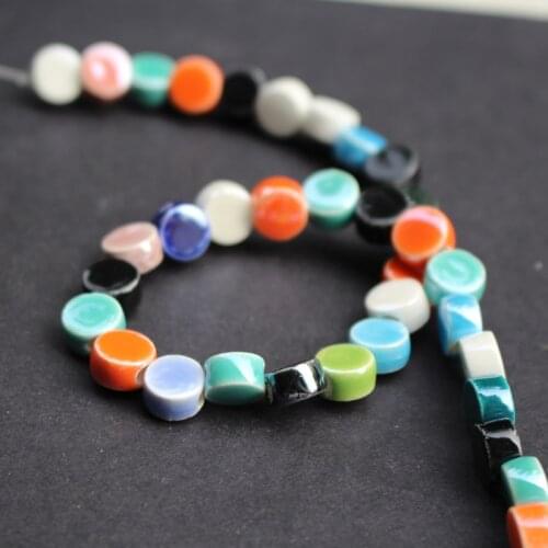 35Pcs/Lot 8mm*4.8mm Ceramic Beads Simply colored Round flat beads Mix Color for jewelry makin