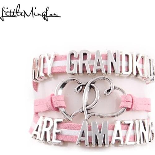 Little Minglou My grandkids are amazing bracelet heart charm suede wrap men bracelets & bangles for women jewelry family gift
