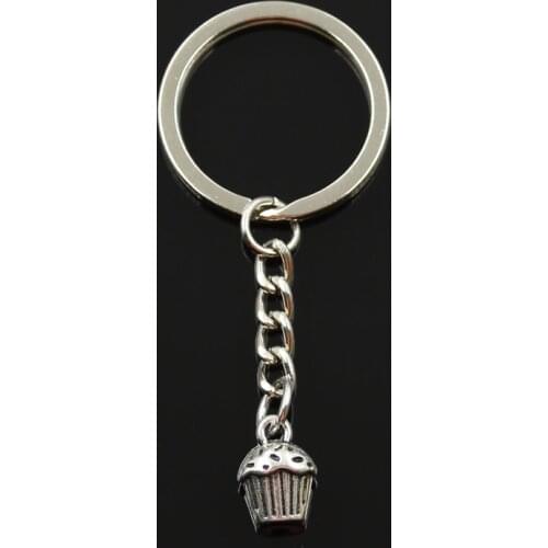 Fashion 30mm Key Ring Metal Key Chain Keychain Jewelry Antique Bronze Silver Color Plated 3D Cupcake Cake 13x10x8mm Pendant