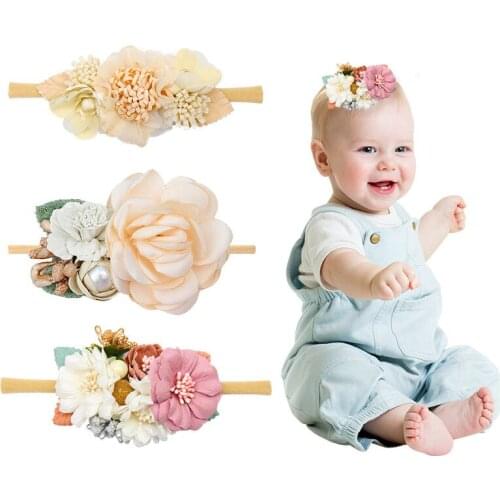 Fashion Newborn Flower Headbands Turban for Baby Girls Nylon Sweet Elastic Hairbands Baby Toddler Hair Accessories Headwear