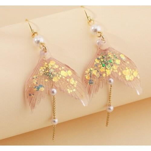 Fashion Mermaid Tail Earrings Fairy Fantasy Fish Tail Temperament Earrings Elegant Pearl Earrings Prom Accessories jewelry