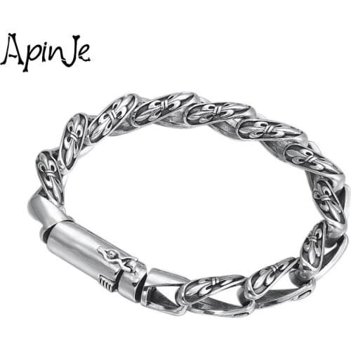 Apinje Retro 925 Sterling Silver Bracelet Men Thai Silver Fashion Jewelry Gift Trend Creativity Silver Chain