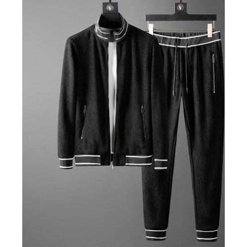 2021 Mens Sets (jacket+pants) Luxury Chenille Corduroy Casual Men Coats Elastic Waist Men Set With Pants Plus Size 5XL