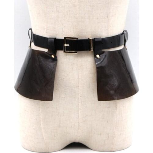 New Women Transparent Belts Women Plastic Ruffle Skirt Corset Belt Wide Girdle Leather Skirt Straps Rainbow Peplum Cummerbund