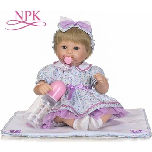 NPK 17inch sweet reborn baby doll wholesale soft real touch cloth body with PP cotton great toys for kids