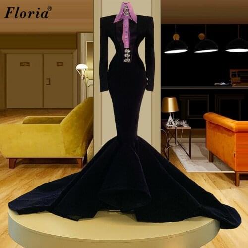 Formal Black Evening Dresses Long Sleeves Dubai Evening Gowns Muslim Prom Party Dresses For Women Couture Gowns вечерние платья