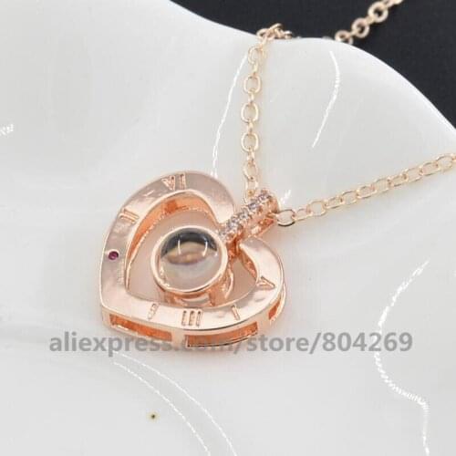 Wholesale Heart Shape Letter Necklace Women Wedding Jewelry 100 languages I love you Projection Pendants Couple Necklaces