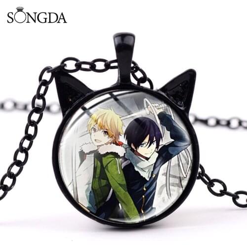 Japan Anime ARAGOTO Cat Ear Pendant Necklace Yato Lki Hiyori Yukine Glass Cabochon Chains Necklace For Women Men Jewelry