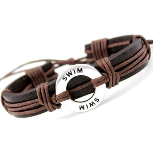 Swim Lacrosse Soccer Football Volleyball Hockey Golf Calisthenics Basketball Charm Leather Bracelets Women Men Unisex Jewelry