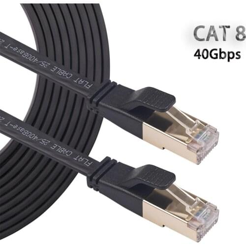 Flat Cat8 Ethernet Cable SSTP 40Gbps RJ45 Network Cable PVC Gold-Plated Aluminum Foil Connector Flat Internet Cable