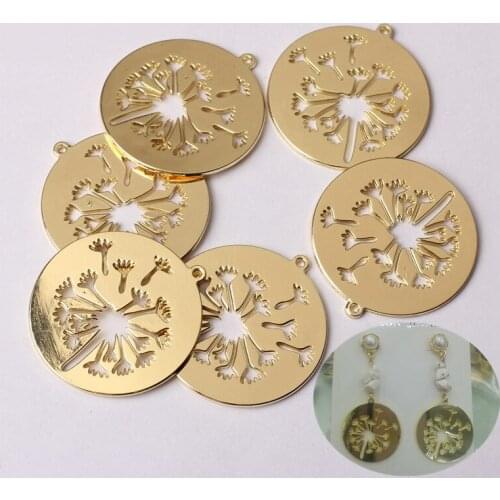 Zinc Alloy Golden Round Hollow Dandelion Coin Shape Charms Pendants 30mm 6pcs/lot For DIY Fashion Jewelry Making Accessories