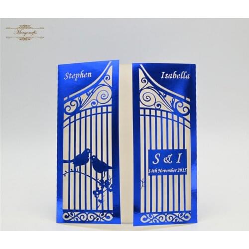 Bird Cage free customize name and date laser cut Royal blue invitation card for wedding