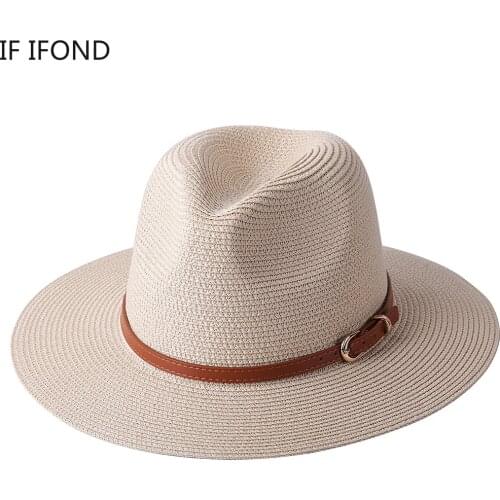 The Spring/Summer Women Wide Brim Casual Straw Hats With Belt Buckle Panama Jazz Hat Sun Breathable Beach Cap