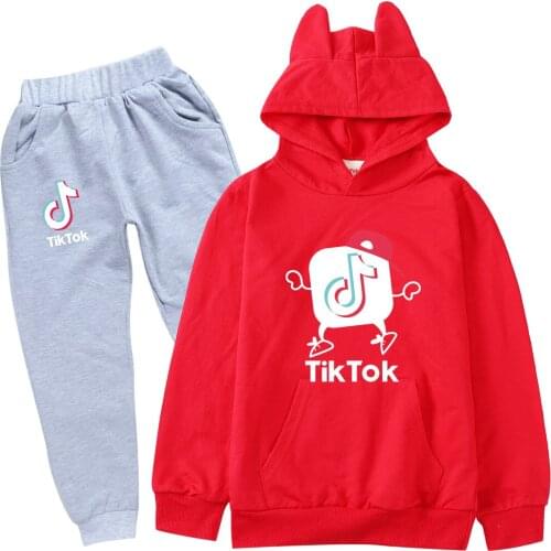 TIK TOK Cartoon Anime Leisure Sports Suit Long Sleeve Sports Hoodie Pants Teenage Boys and Girls 2 Piece Suit birthday gift
