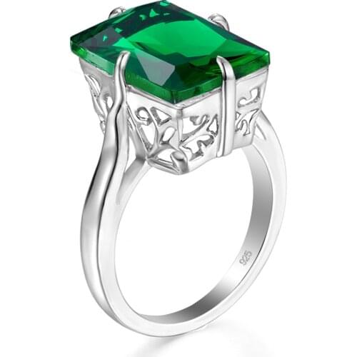 Szjinao Real 925 Sterling SIlver Ring Emerald Silver Rings For Women Punk Shiny Green Rectangle Gemstones Elegant Party Fine Jew
