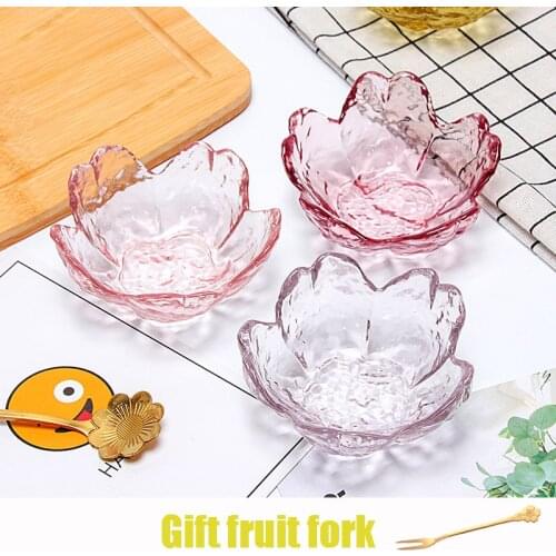 Flower Shape Plate Glass Sauce Bowl Cherry Blossom Dish Pink Fruit Ice Cream Sala Bowls Petal Small Seasoning Kitchen Servies