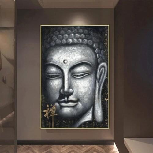 Silver Color Vintage Buddha Canvas Painting Art Prints and Posters Chinese Style Buddhism Wall Pictures Cuadros for Living Room