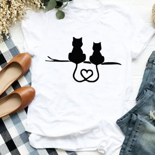Womens S-3XL Animal T-shirts Fashion Hot Sale T Shirt Casual Cat Cartoon Printing Literary Style White Tops Girl Clothes