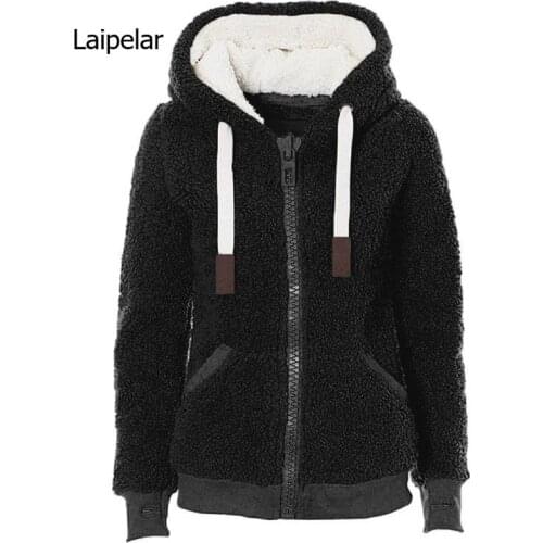 Women Fleece Teddy Hoodies Zipper Solid Pocket Hooded Hoodies Coat Winter Warm Wool Cotton Coat Outwear Casual Sweatshirt