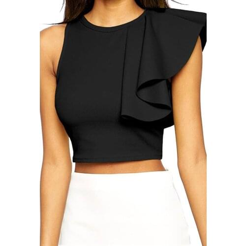 Womens Cocktail Club Charming One-shoulder Ruffle Crop Top