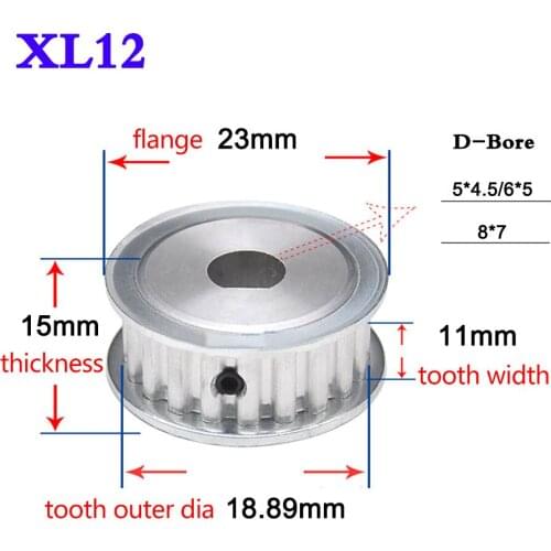 1Pcs XL12 Teeth Synchronous Wheel D Bore Timing Belt Pulley Synchronous Gear Motor Timing Belt Wheel Width 11mm