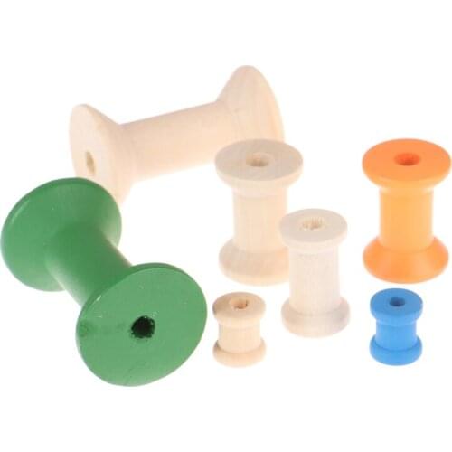 10Pcs/Pack Mixed Color Empty Wooden Bobbins Needlework Bobbin Spools Spools Thread Sewing Tools Accessory Embroidery 4Size