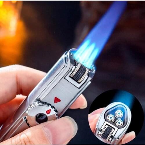 100% Original Jobon turbo torch Flame gas lighter tubular pipes Three - line jet flame cigar cigarette Flint igniter- gift box