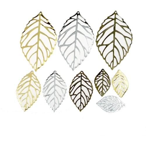 100pcs Craft Hollow Leaves Pendant Gold Charm Filigree Jewelry Making Plated Vintage DIY Pendant Necklace Jewelry Making Silver