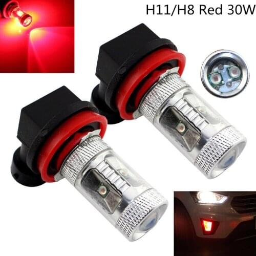 2pcs H11 H8 H9 LED 30W Projector Lens Red Bulbs For Car Driving Fog Lights Lamp