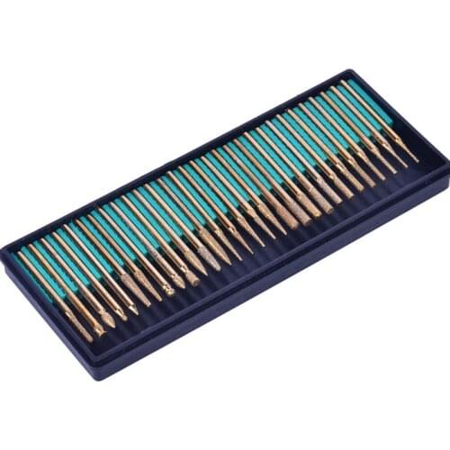 30pcs/set Electroplated Diamond Grinding Head 3mm Shank Cylindrical Ball Alloy Grinding Needles Tip Kit Tools Accessories