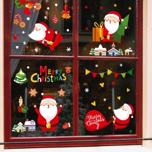 9Pcs/Set Christmas Cartoon Santa Elk window sticker DIY snowflake Sticker Glass door Wall Stickers home Decor Art Decals