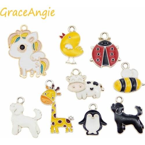 9pcs Mixed Enamel Animals Cute Necklace Pendan Earrings Accessories Necklace Bracelet Anklet Choker DIY Jewelry Cow Ladybug cat