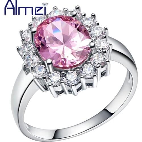 Almei Royal Noble Oval Fashion Rings for Women Wedding Bridal Accessories Purple Blue Pink Red Stone Ring Silver Ring J454