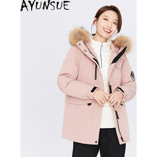 AYUNSUE Womens Jacket Winter 2020 90%white Duck Down Jakctes Woman Real Raccoon Fur Collar Hooded Parkas Female Coat Ropa TN245