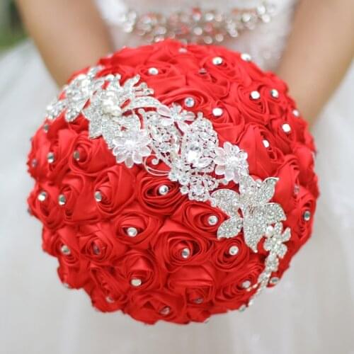 Red Chinese style wedding bouquet custom red & Silver jewelry bouquet bridal bouquet wedding supplies decorations 10 inch