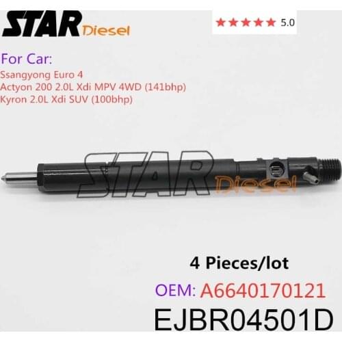 4 Pieces Euro 4 CR Diesel Injector EJBR04501D A6640170121 For Ssangyong Actyon 200 2.0L Xdi MPV 4WD Kyron 2.0L Xdi SUV