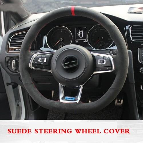 For Volkswagen Golf 7 Golf R MK7 VW Polo GTI Scirocco 2015 2016 Hand-stitched Anti-Slip Black Suede DIY Steering Wheel Cover