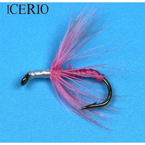 ICERIO 10PCS Pink Worm Larvae Fly for Trout Fishing Bait Size #12