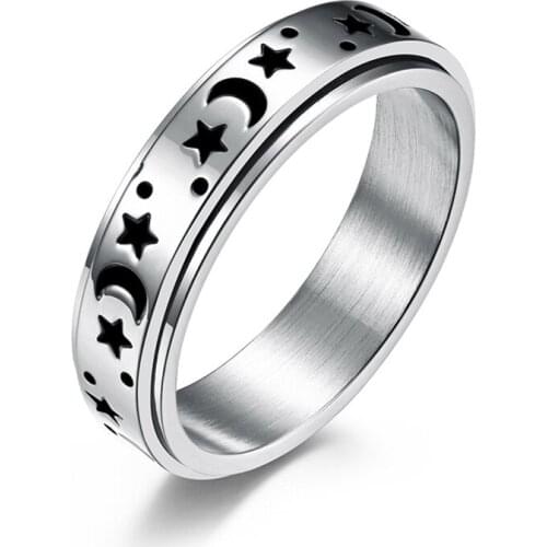 Titanium Steel Moon Star Spinner Ring for Women Men Size 5-12 Fashion Stainless Steel Rotating Chain Couples Ring