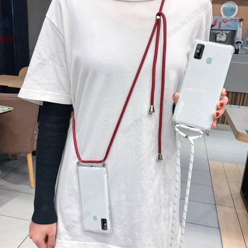 Strap Cord Chain Case For TECNO SPARK GO 2020 Camon 15 air 5 pro Airbag case For SPARK 6 GO Shockproof Silicone Phone Case