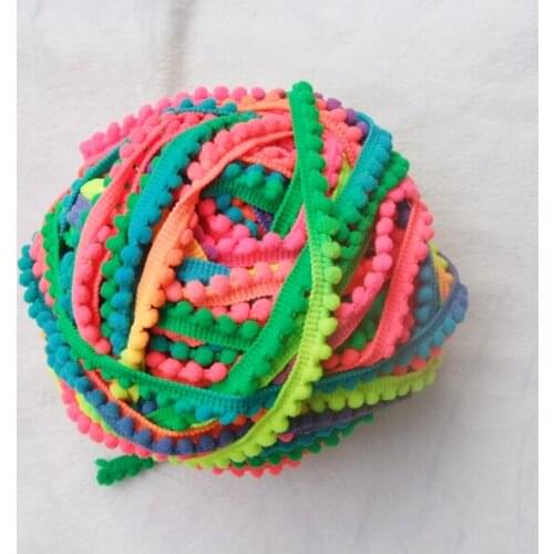 5 yards cute rainbow mini color polyester PomPom fringe trim draper ball Accessories sew 0.5" ball 0.8cm edge