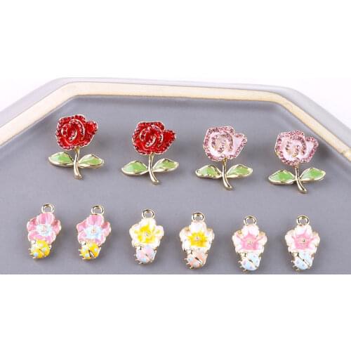 Min order 30pcs/lot alloy drop oil cartoon rose/flowers shape metal floating locket charms diy jewely earring/garment accessory