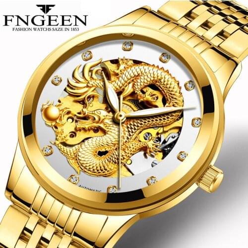Mens Watch Top Brand Luxury Automatic Wristwatch Men waterproof Mechanical Watches Gold Skeleton Dragon Clock With Box For Gifts