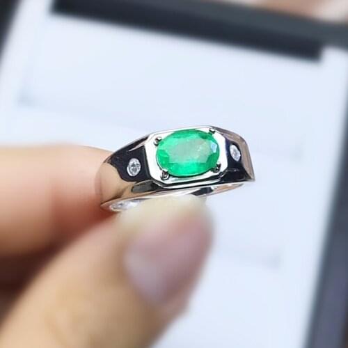 Men ring Natural real emerald rings Per jewelry 6*8mm 1.3ct gemstone 925 sterling silver Fine jewelry J210281