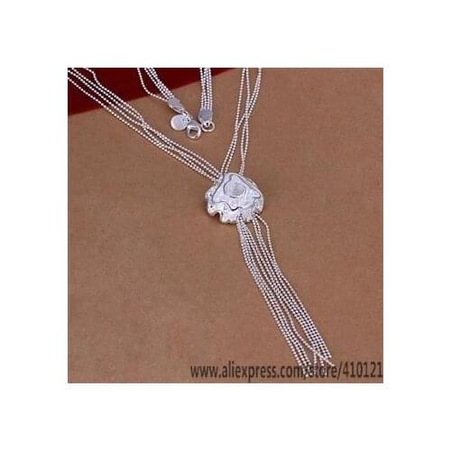 N050 Lucky Charm Silver Color Pendants For Women Jewelry Necklace Girl Lady Accessories Fashion Rose And Bean Necklace /ddia