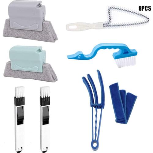 8PCS/Set Magic Window Cleaning Brush Household Deep Cleaning Tool Kit for Baseboard Groove Track Sill Gap Kitchen Bathroom Floor