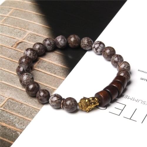 Natural Tibetan Dzi Agates Buddha head wood natural stone beads charm Lucky bracelet for women men Buddhist Yoga Rosary bracelet