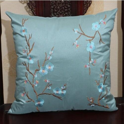 New Chinese Style Plum Blossom Embroidery Cushion Cover Classical Pure Color Waist Pillowcase Sofa Car Decor Soft Pillow Cover